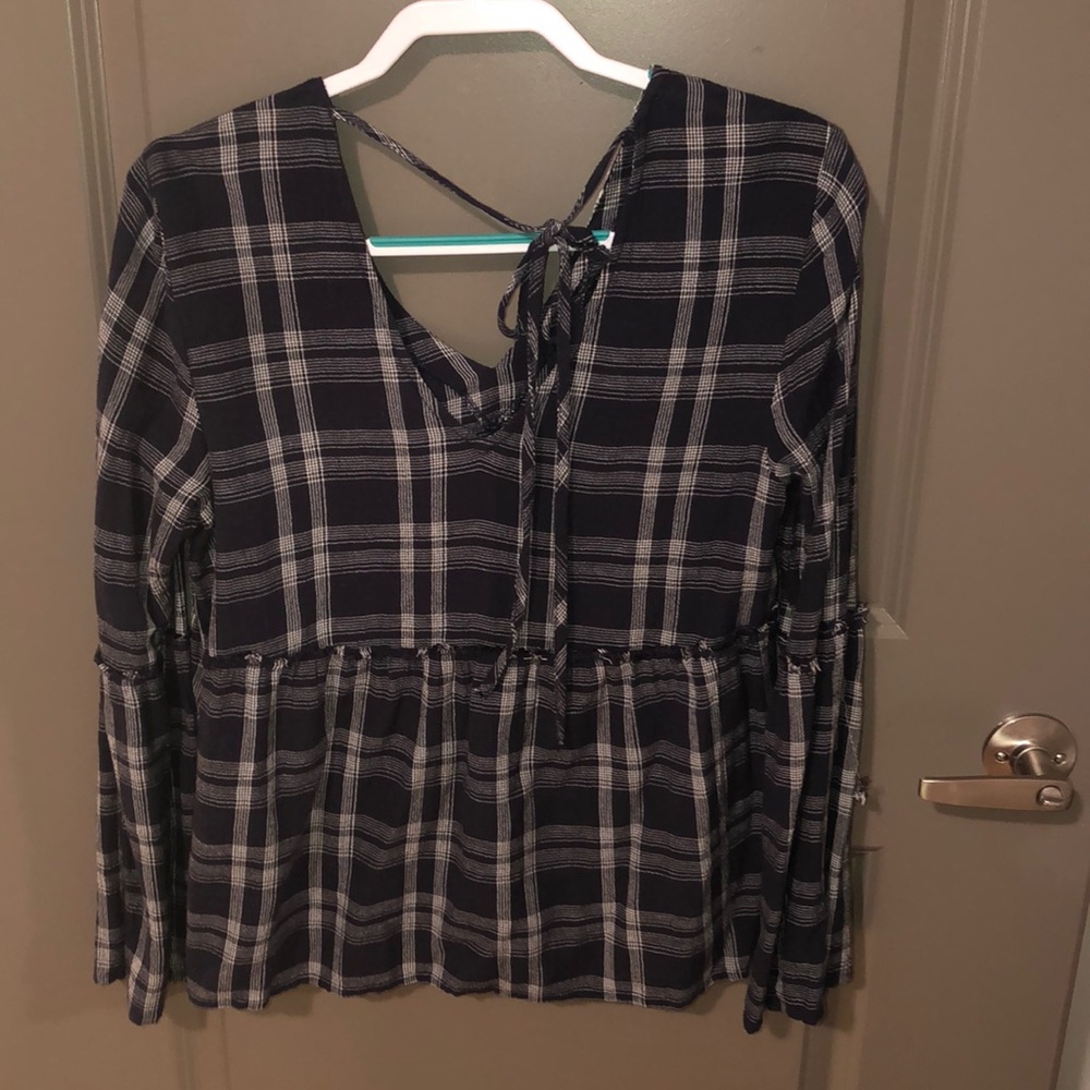 Navy blue plaid shirt. Size Small. - Picture 2 of 2